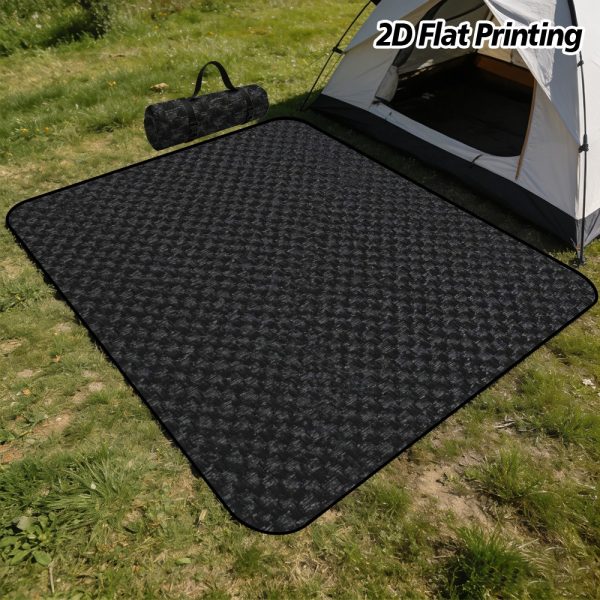 (2D Flat) 1pc Black Woven Grid Picnic Mat, Lightweight, Portable, Easy to Clean, for Tent, Lawn, Camping, Family Picnics, Classic, Foldable, Comfortable, 2D Flat
