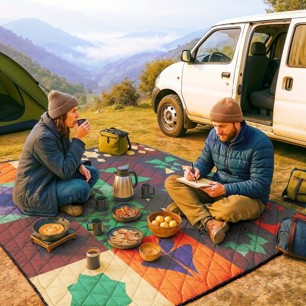 Extra Large Picnic Blanket 78x78 Inches, Colorful Print Mat, Soft Padded Three-Layer Design – Foldable Outdoor Mat with Quilted Layer and Carry Strap, Ideal for Grass, Beach, or Camping
