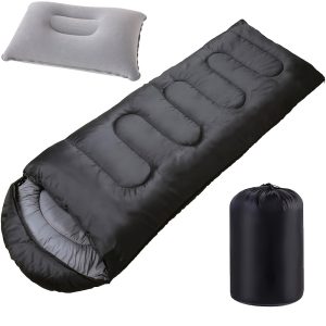 Camping Sleeping Bag with Pillow & Compression Sack, Lightweight 3 Season Sleeping Bag Set for Adults, Comfortable Sleep System, Camping Gear for Hiking, Backpacking, Outdoor Adventures, Travel & Emergency Use.