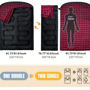 Black and Red Plaid Double Sleeping Bag with Pillow